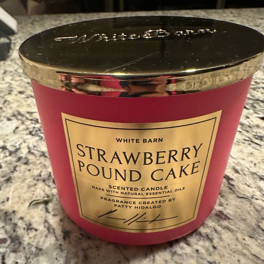 White Barn Bath & Body Works Strawberry Pound Cake Candle Hot Pink